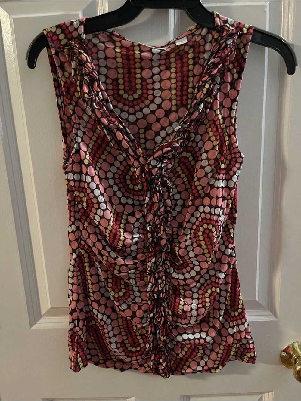 New York & Company Pink Polka Dot Ruffle Front Sleeveless Camisole